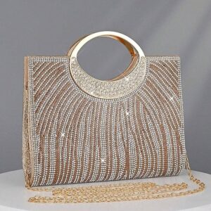 Women’s Rhinestone Evening Clutch Bag with Round Handle