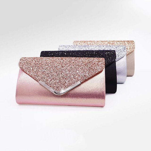 Women’s Silver Glitter Clutch Purse with Chain Strap