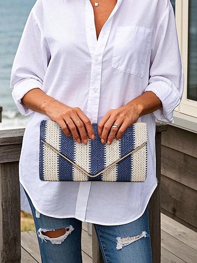 Women’s Striped Woven Envelope Clutch - Image 2
