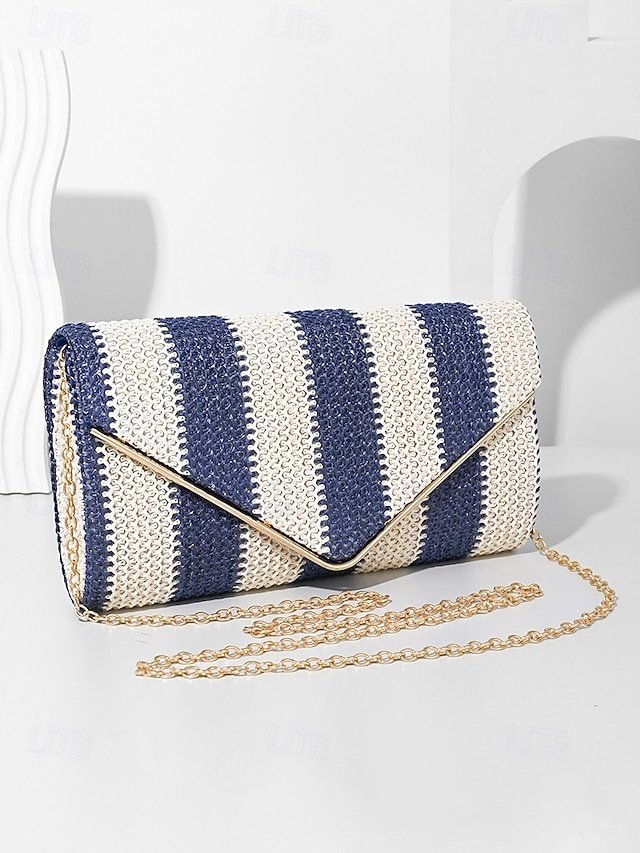 Women’s Striped Woven Envelope Clutch - Image 3