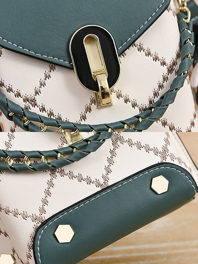 Women’s Trendy Plaid Mini Shoulder Bag with Bear Charm - Image 4