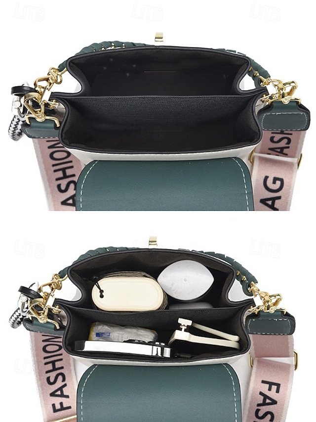 Women’s Trendy Plaid Mini Shoulder Bag with Bear Charm - Image 7