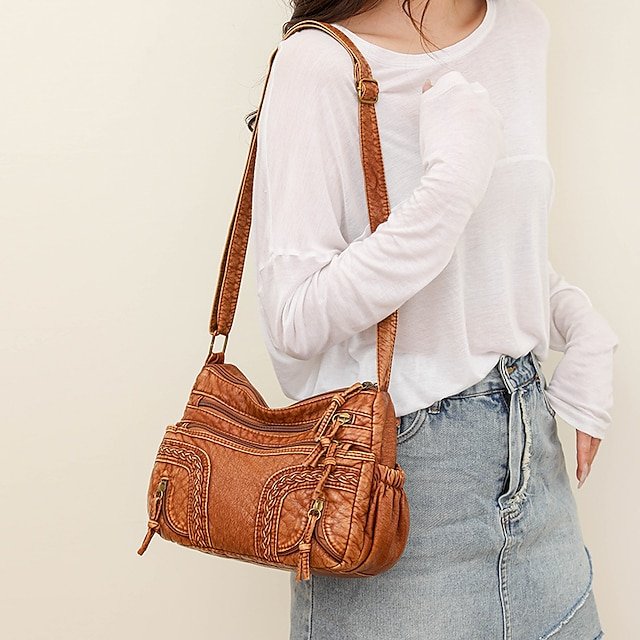 Women’s Vintage Brown Faux Leather Shoulder Bag - Image 8