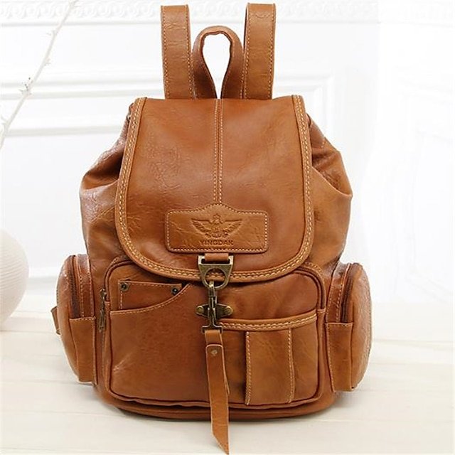 Women’s Vintage Faux Leather Backpack with Multiple Pockets