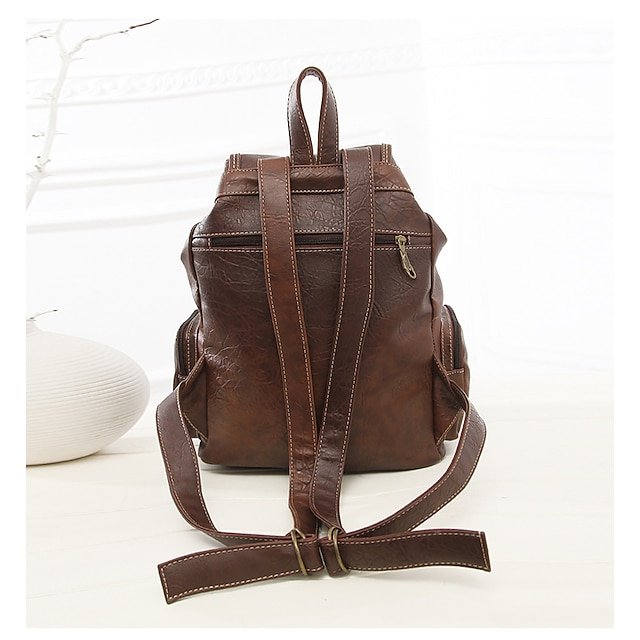 Women’s Vintage Faux Leather Backpack with Multiple Pockets - Image 2