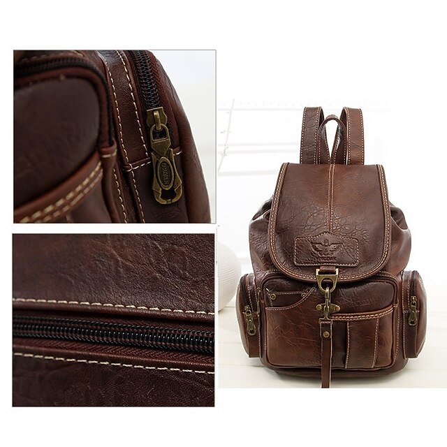 Women’s Vintage Faux Leather Backpack with Multiple Pockets - Image 4