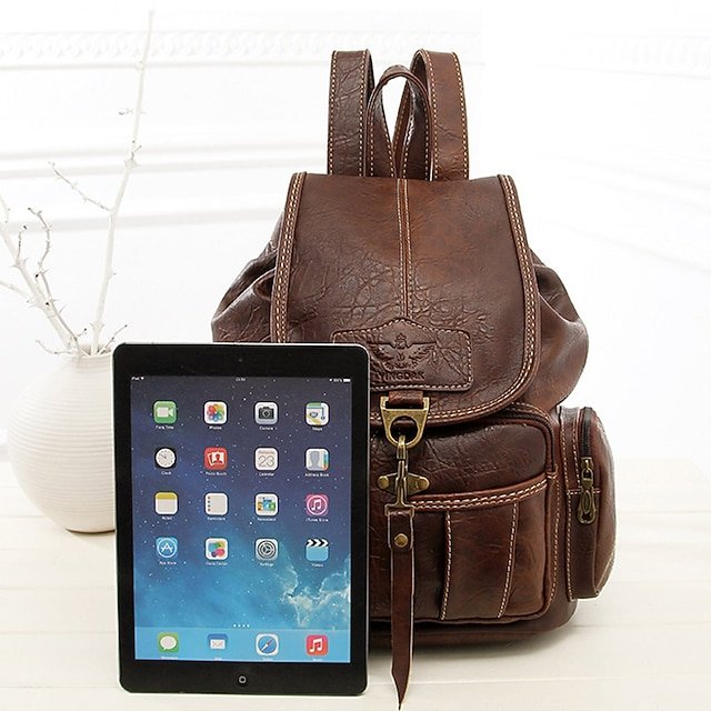 Women’s Vintage Faux Leather Backpack with Multiple Pockets - Image 6