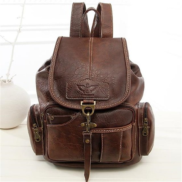 Women’s Vintage Faux Leather Backpack with Multiple Pockets - Image 7