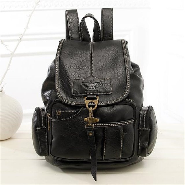 Women’s Vintage Faux Leather Backpack with Multiple Pockets - Image 8