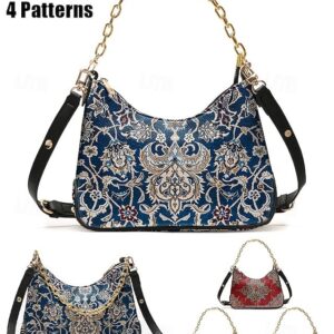 Alternative view of Women’s Vintage Floral Print Shoulder Bag with Gold Chain
