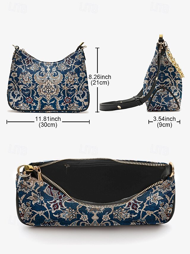 Women’s Vintage Floral Print Shoulder Bag with Gold Chain - Image 8
