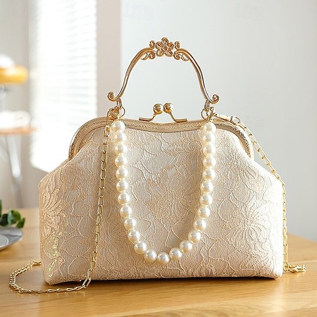 Women’s Vintage Pearl Handle Lace Clutch