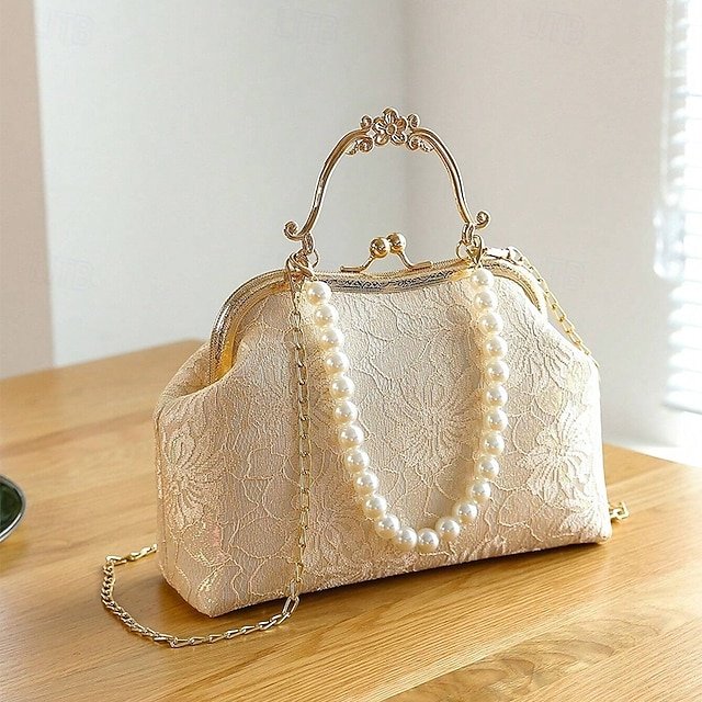 Women’s Vintage Pearl Handle Lace Clutch - Image 2