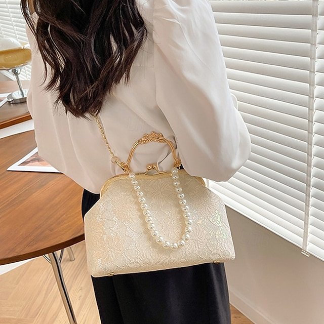 Women’s Vintage Pearl Handle Lace Clutch - Image 4