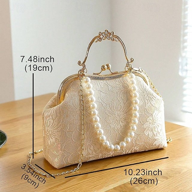 Women’s Vintage Pearl Handle Lace Clutch - Image 5