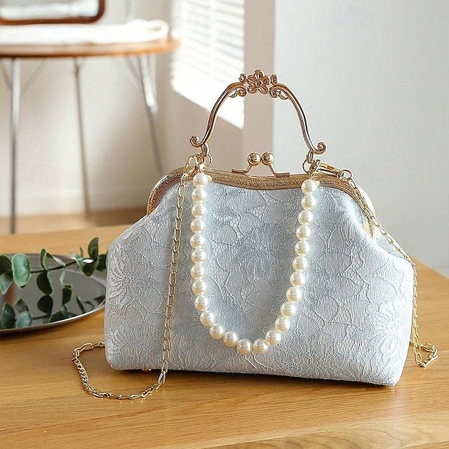 Women’s Vintage Pearl Handle Lace Clutch - Image 6