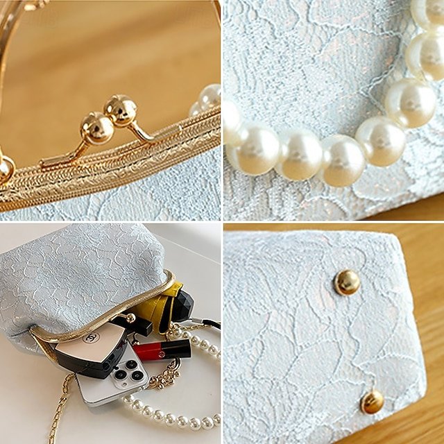 Women’s Vintage Pearl Handle Lace Clutch - Image 7