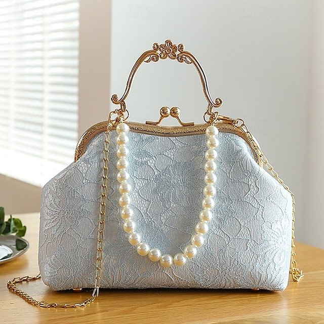 Women’s Vintage Pearl Handle Lace Clutch - Image 8
