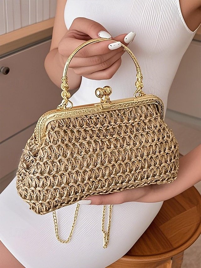 Women’s Vintage Woven Straw Handbag - Image 4