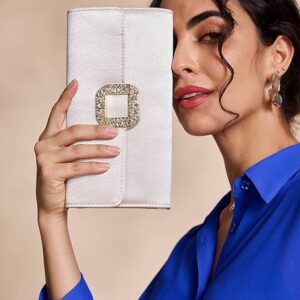 Alternative view of Women’s White Satin Clutch with Rhinestone Buckle