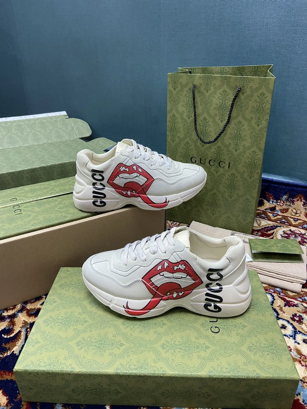 Alternative view of Gucci Men’s Rhyton Sneakers With Mouth Print White Ivory