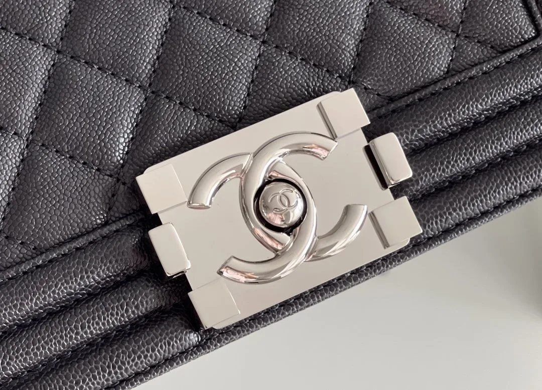 Chanel Boy Mini Crossbody Bag / Black Silver Hardware - Image 9