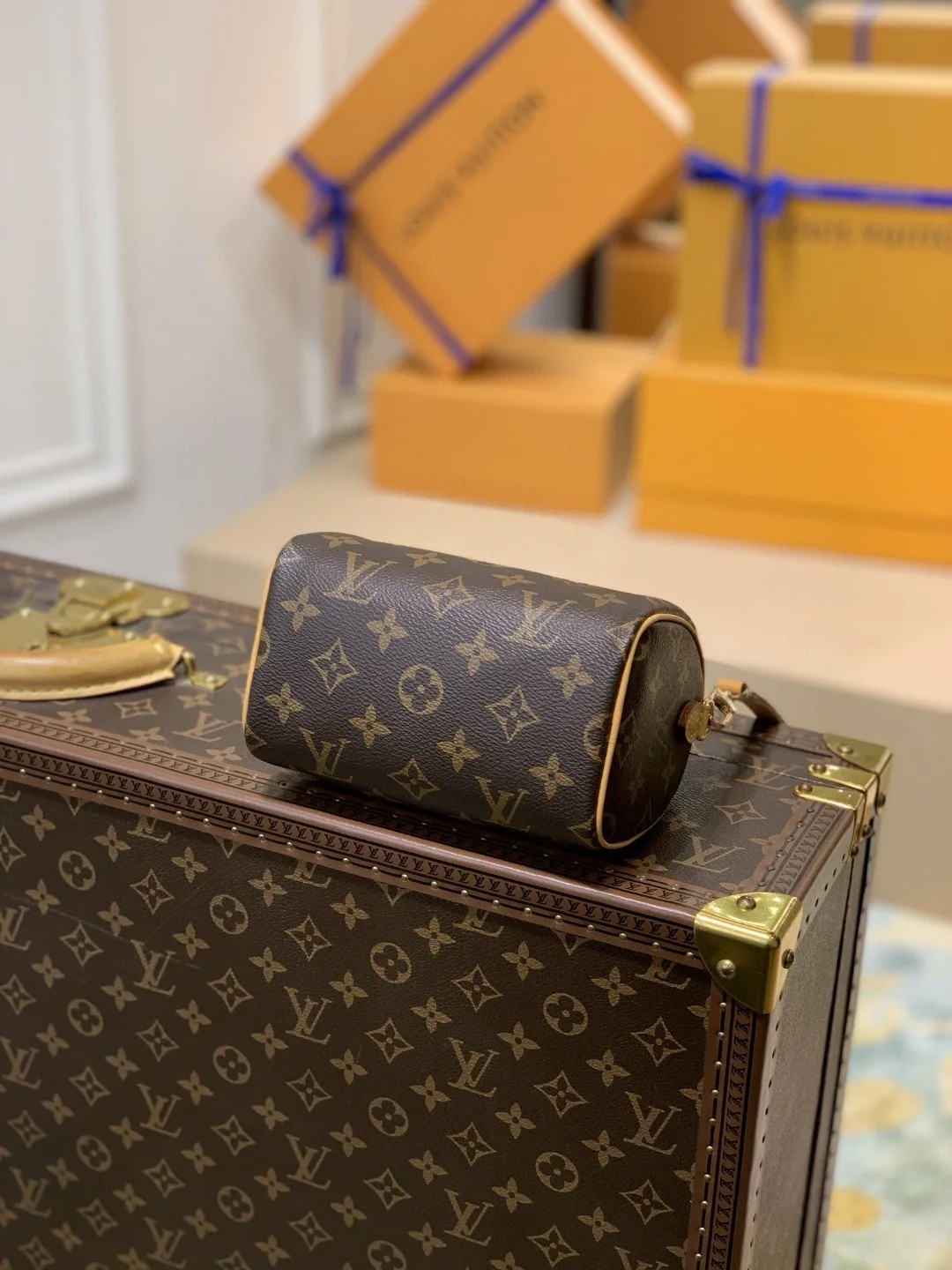 Louis Vuitton Nano Speedy Top Handle Bag / Brown Monogram Canvas Gold Hardware - Image 6