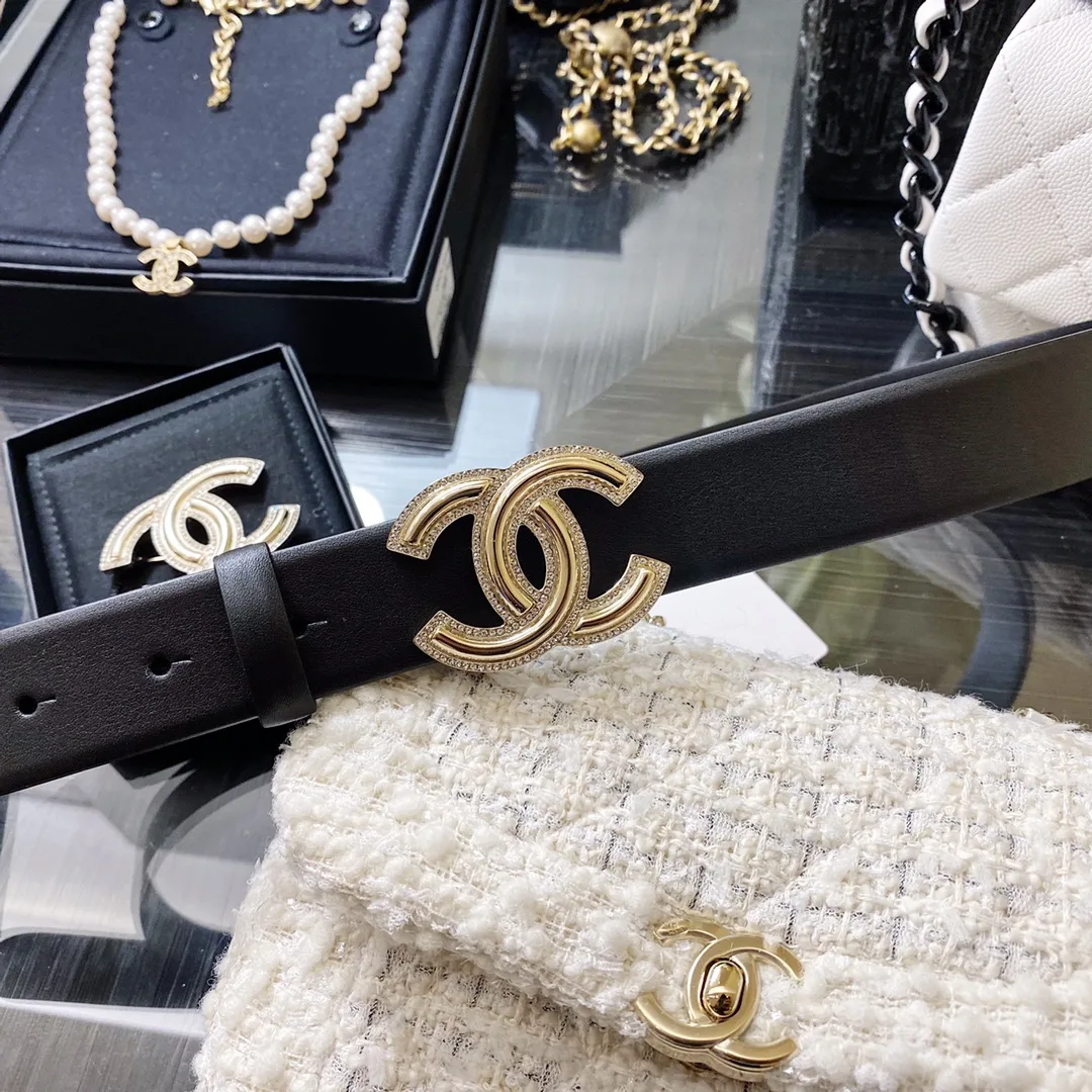 Chanel Mini Stone Interlocking C Buckle Belt Black - Image 6