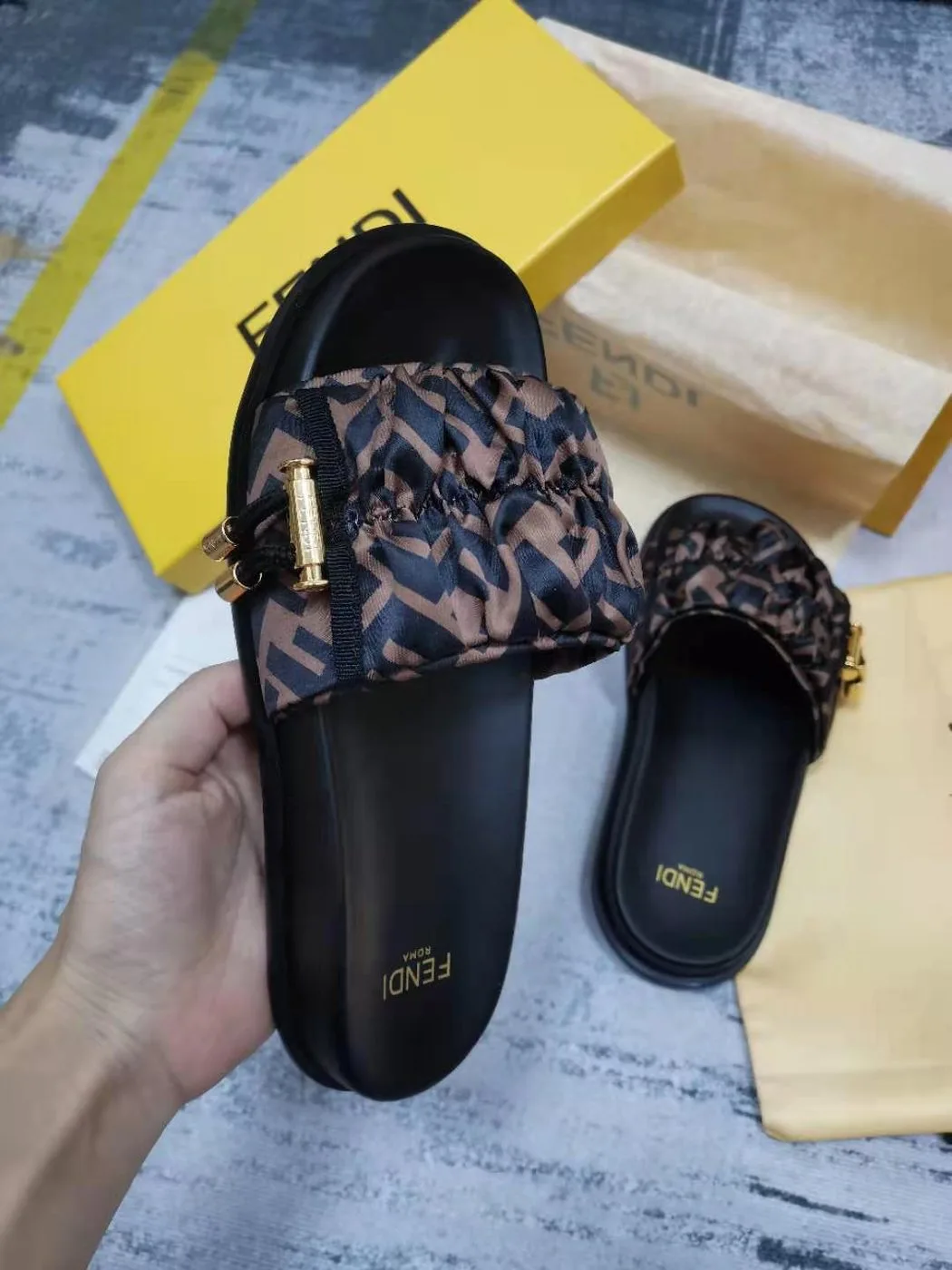 Fendi Feel Brown Satin Slides 8X8142AE7SF0R7V - Image 3
