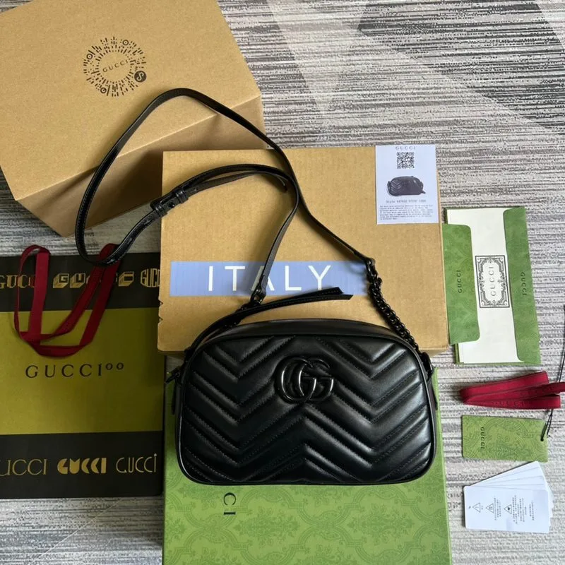 Gucci Marmont Matelasse Shoulder Bag / Black Matelasse Black Hardware - Image 3