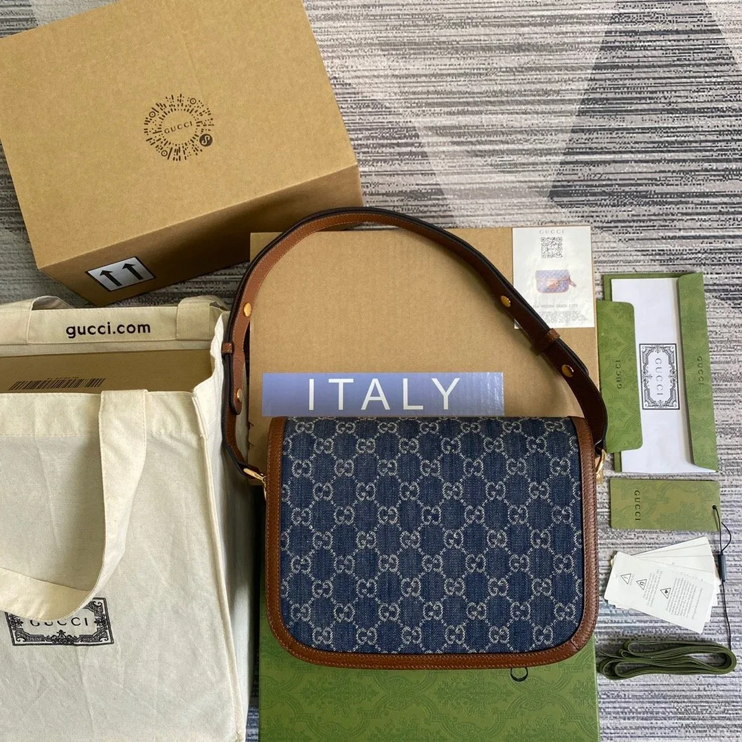 Gucci Horsebit 1955 Shoulder Bag Blue And Ivory - Image 5