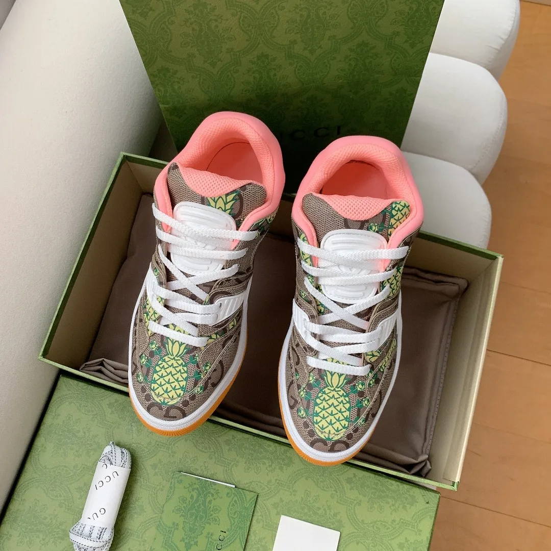 Gucci Women’s Basket Sneaker Print Pineapple Brown Pink - Image 6
