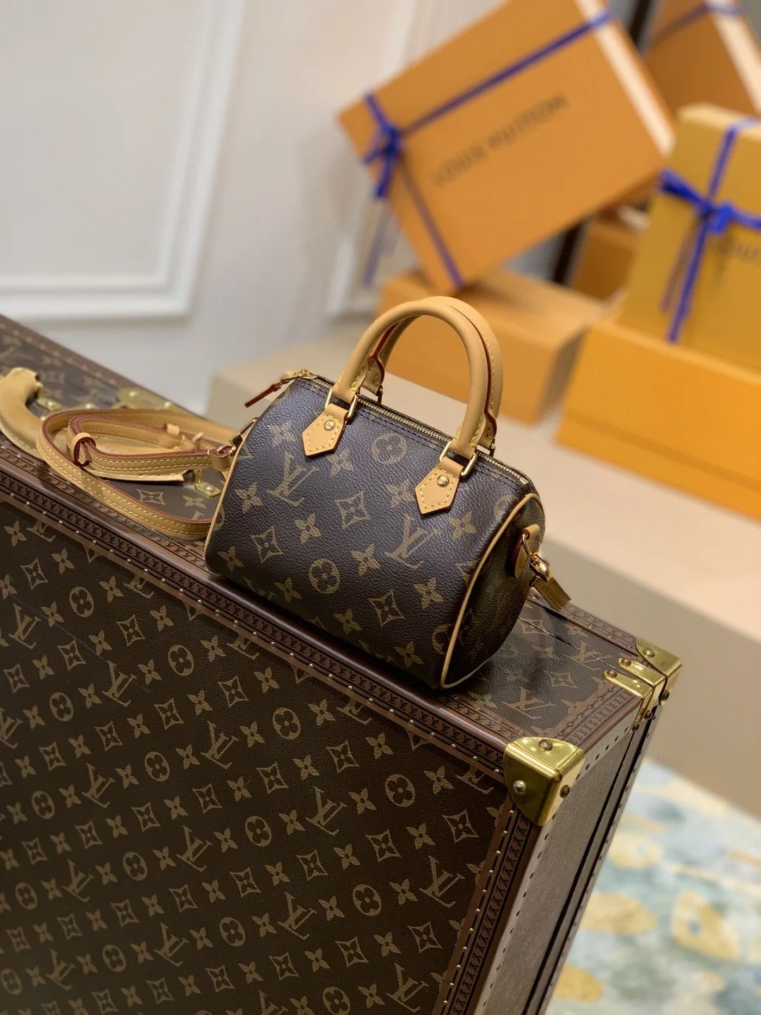 Louis Vuitton Nano Speedy Top Handle Bag / Brown Monogram Canvas Gold Hardware - Image 5