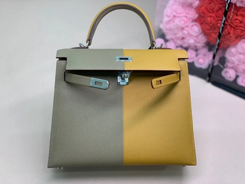 Alternative view of Hermes Kelly 28 Sellier Epsom Bag Grey/Yellow