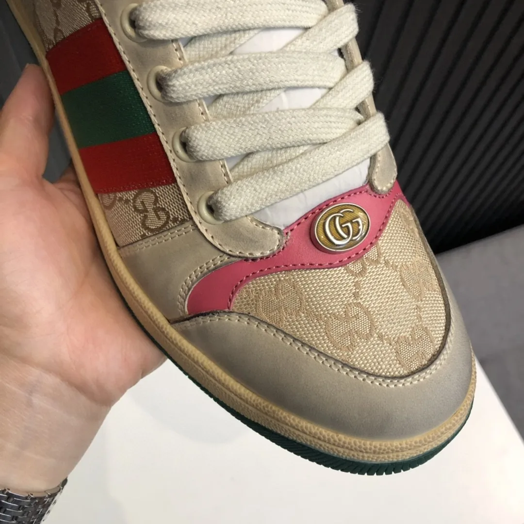 Gucci Men’s Screener GG Distressed High Top Off-White Pink - Image 6