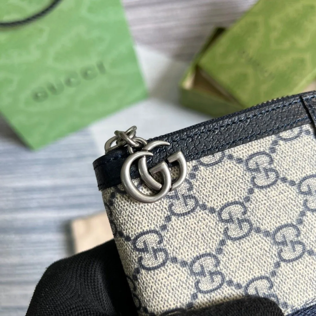 Gucci Ophidia GG Zip-Around Wallet in Beige with Red and Dark Blue Stripes and Silver Hardware , / - Image 7