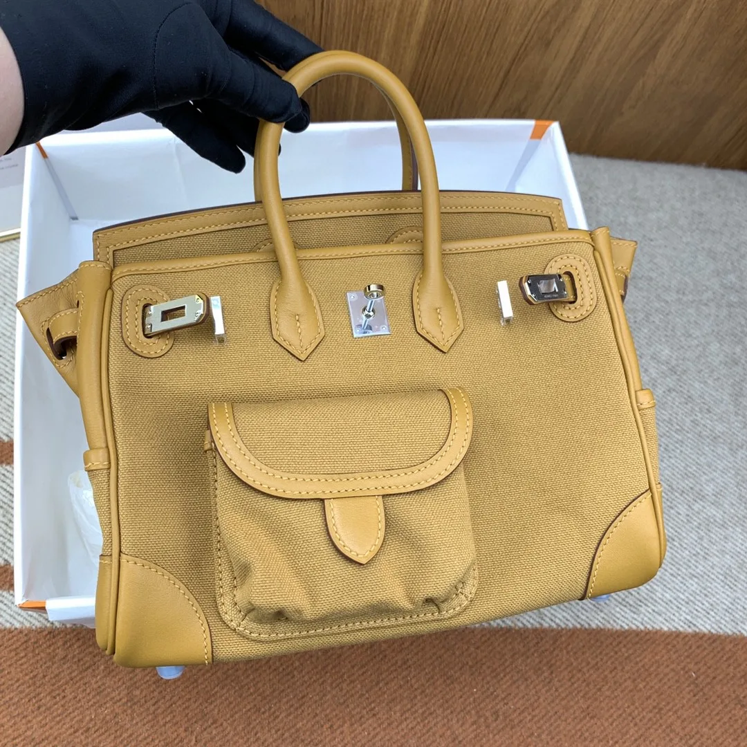 Hermes Birkin Cargo 25 Top Handle Bag / Beige Silver Hardware - Image 3