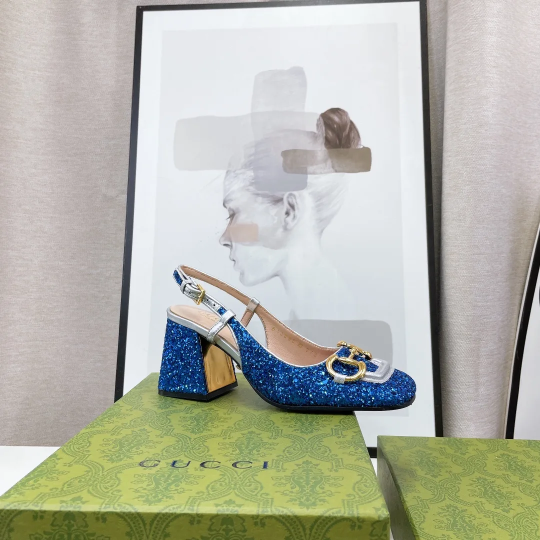 Gucci Lovelight Slingback Mid-Heel With Horsebit Blue - Image 5