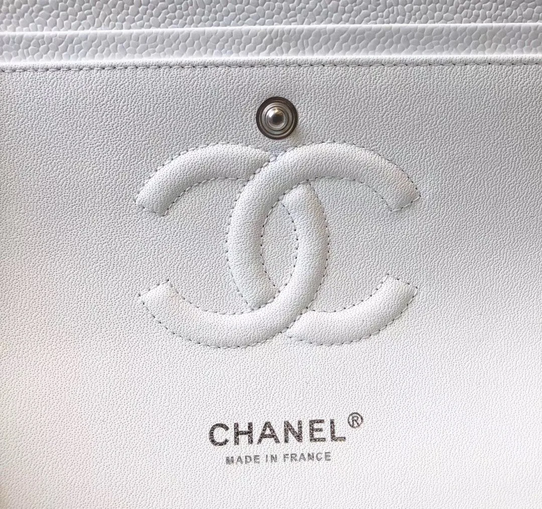 Chanel Classic Flap Bag Medium Crossbody / White Silver Hardware - Image 11