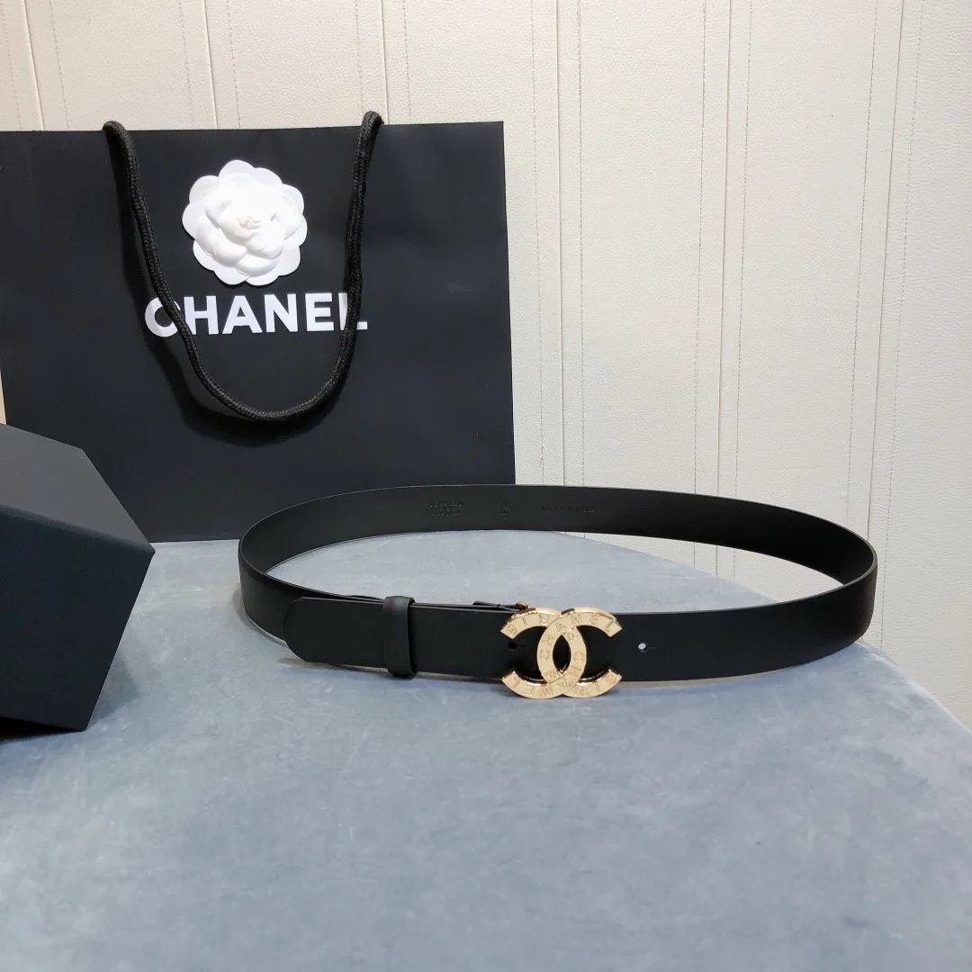 Alternative view of Chanel Black Belt with Double C Buckle and Gold-Toned Hardware