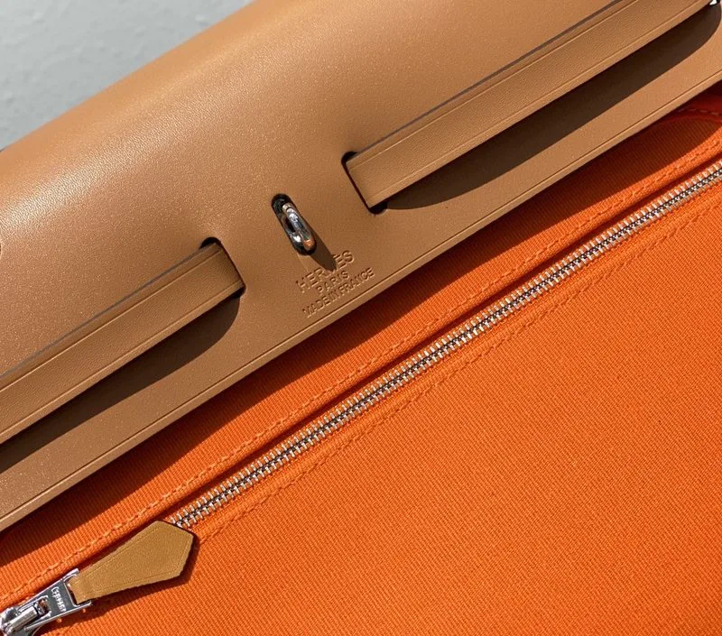 Hermes Herbag Zip Bag Orange, Silver Toned Hardware Bag - Image 5