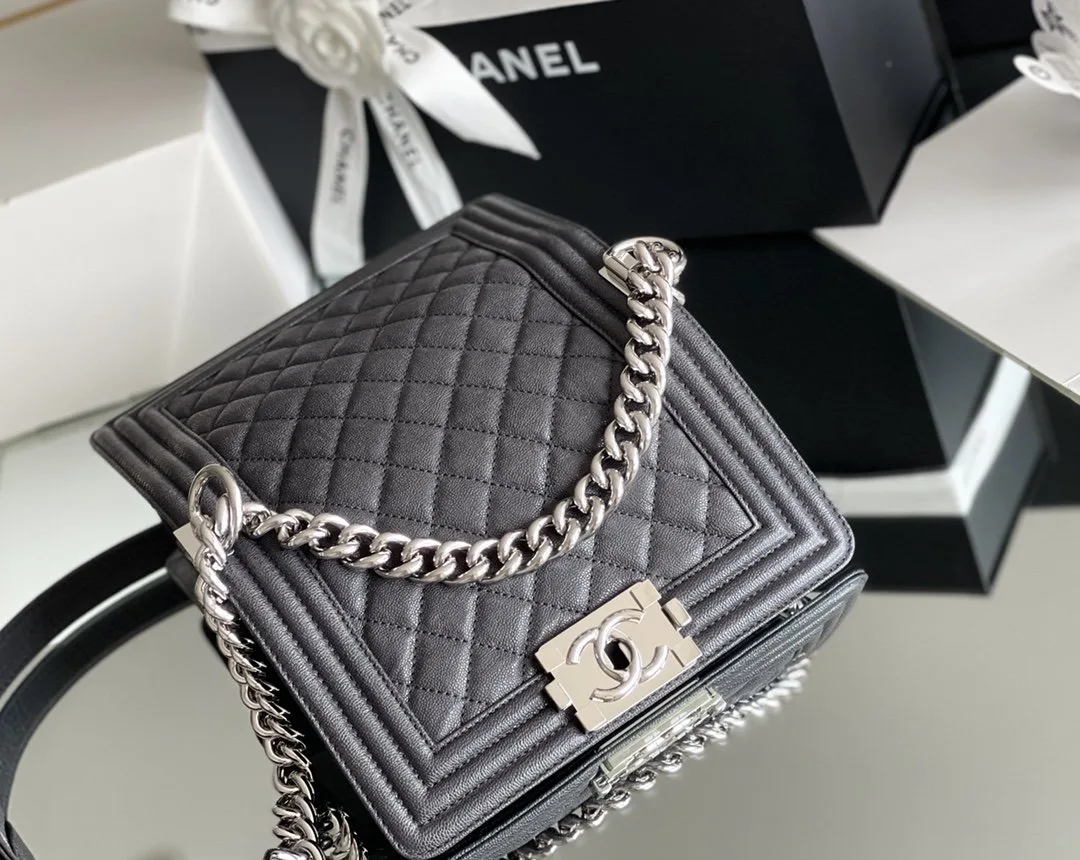 Chanel Boy Mini Crossbody Bag / Black Silver Hardware - Image 4