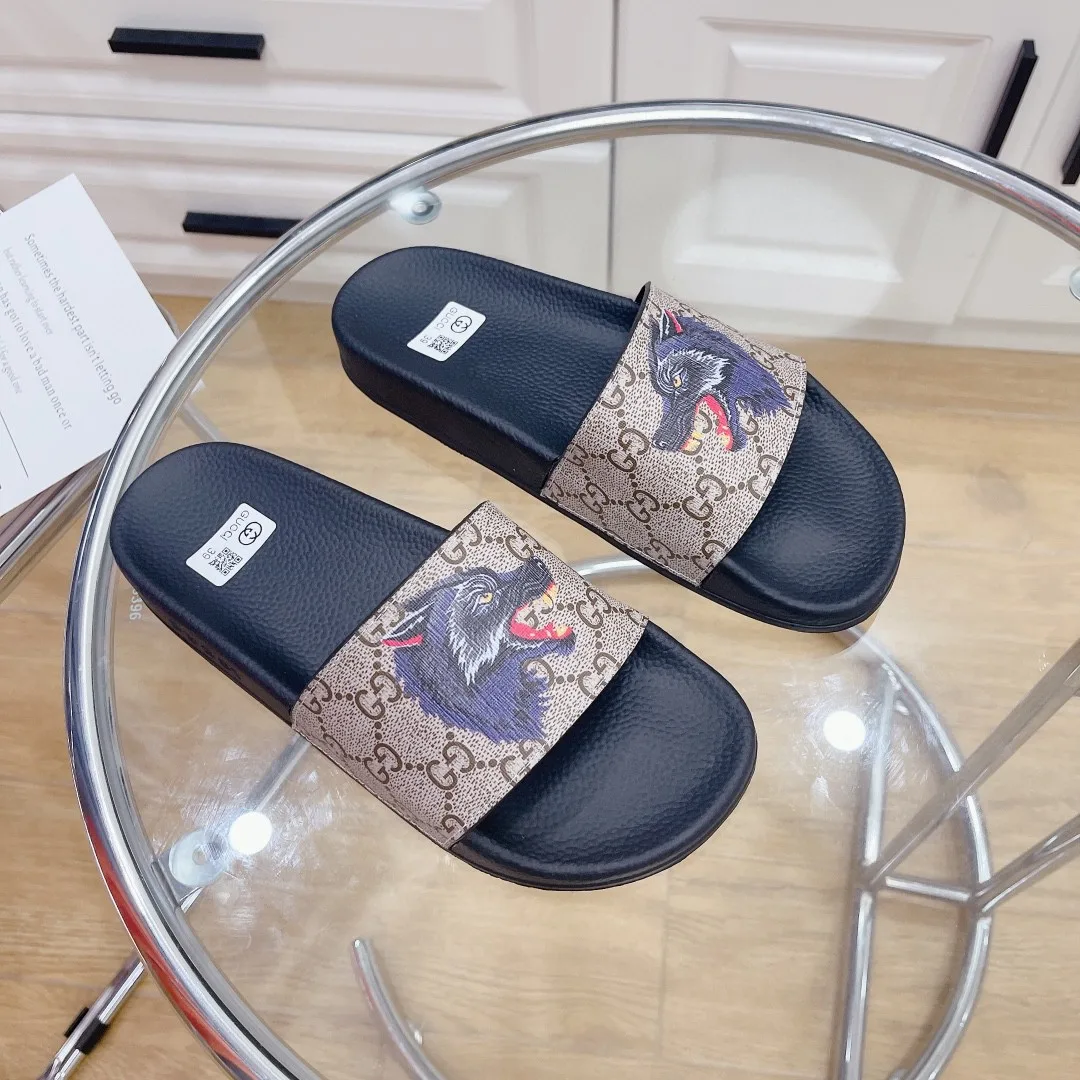 Gucci Women’s Gucci Supreme Slides With Wolf Black And Gray - Image 3