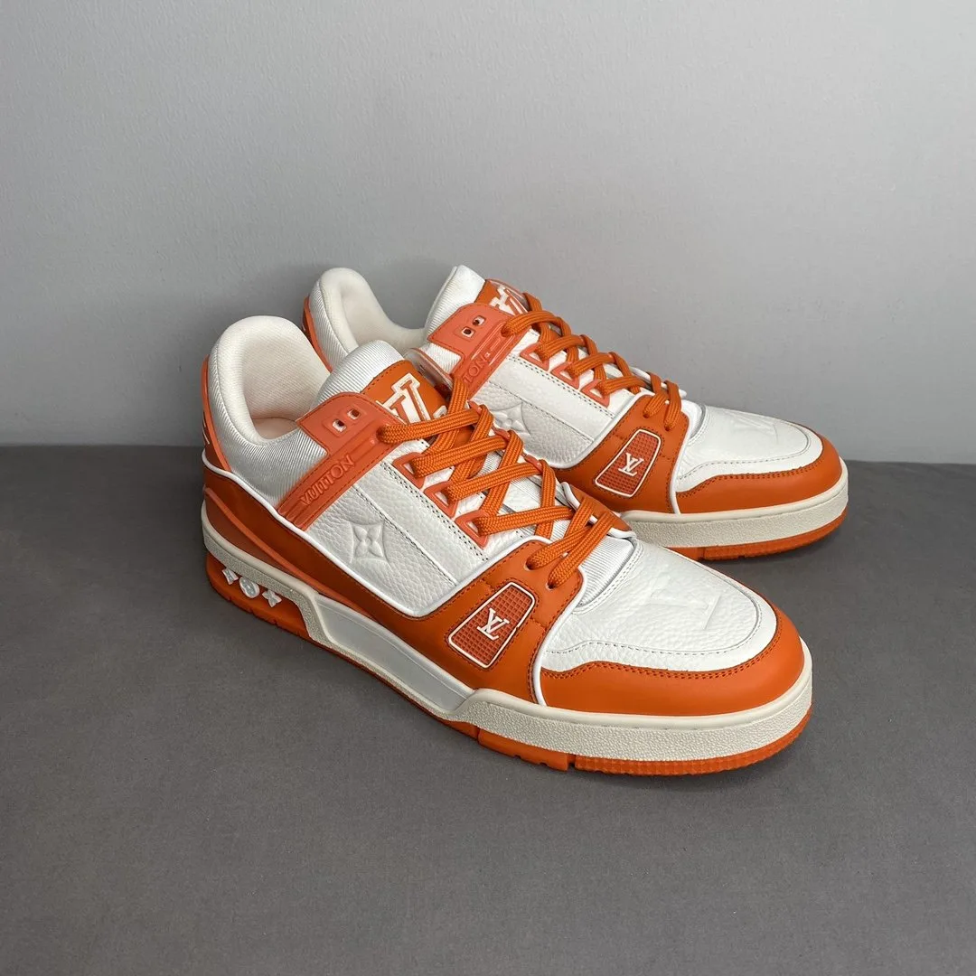 Louis Vuitton Trainer Sneaker Mix Of Materials White/Orange Virgil Abloh LV 1A9V