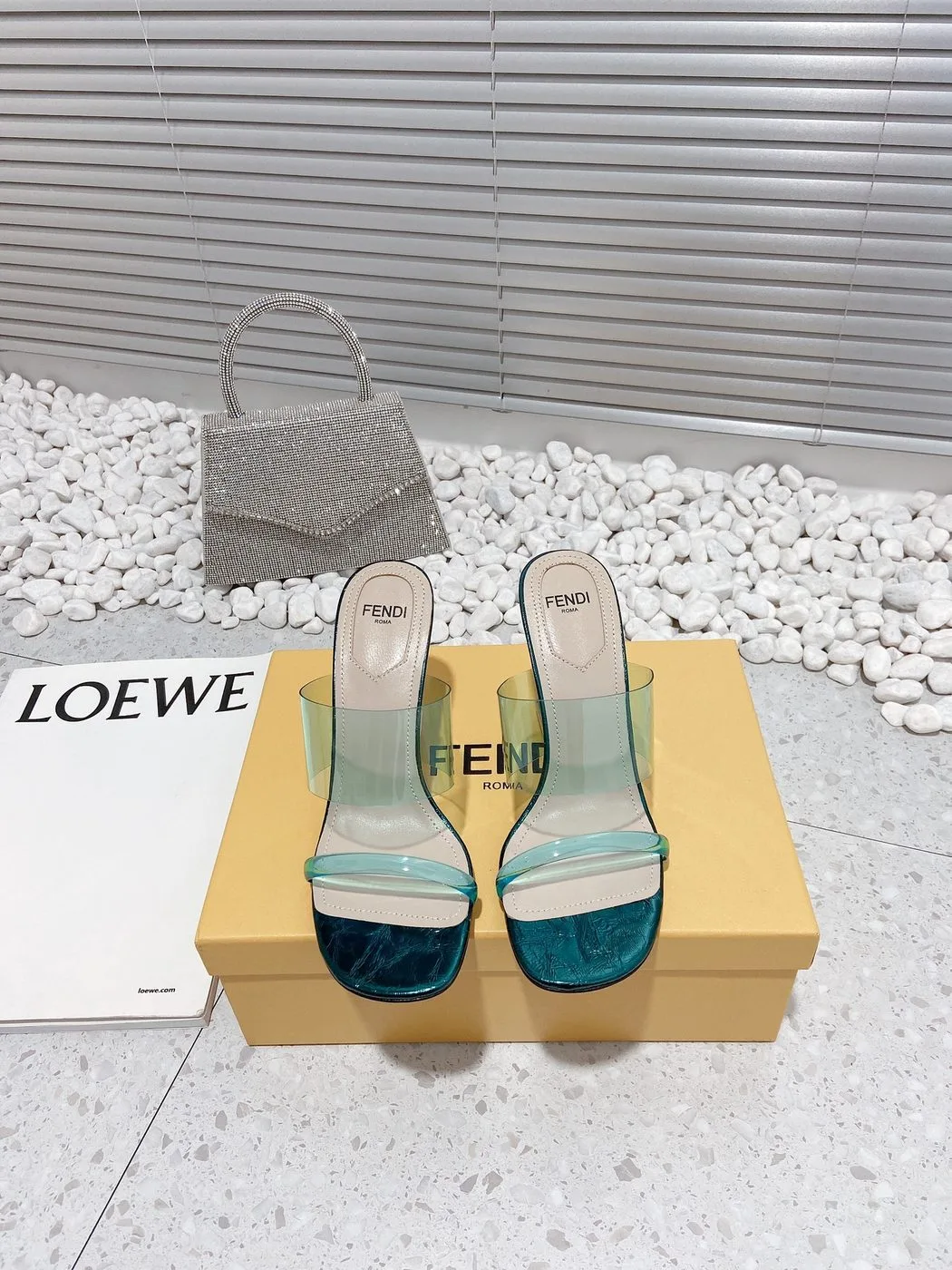 Fendi First Dark Green Transparent High-Heeled Sandals