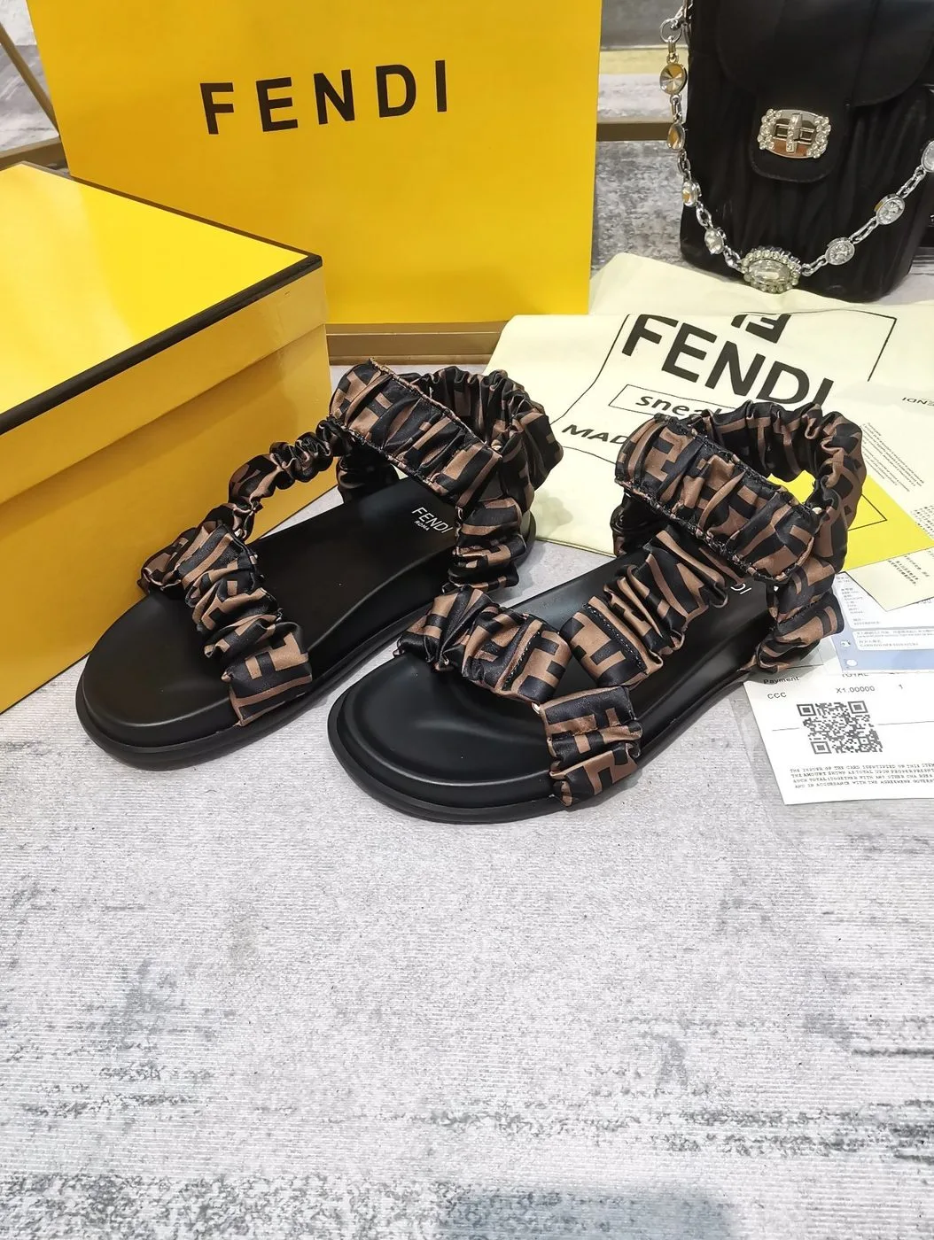 Fendi Feel Brown Satin Sandals 8X8291AE7SF0R7V - Image 5
