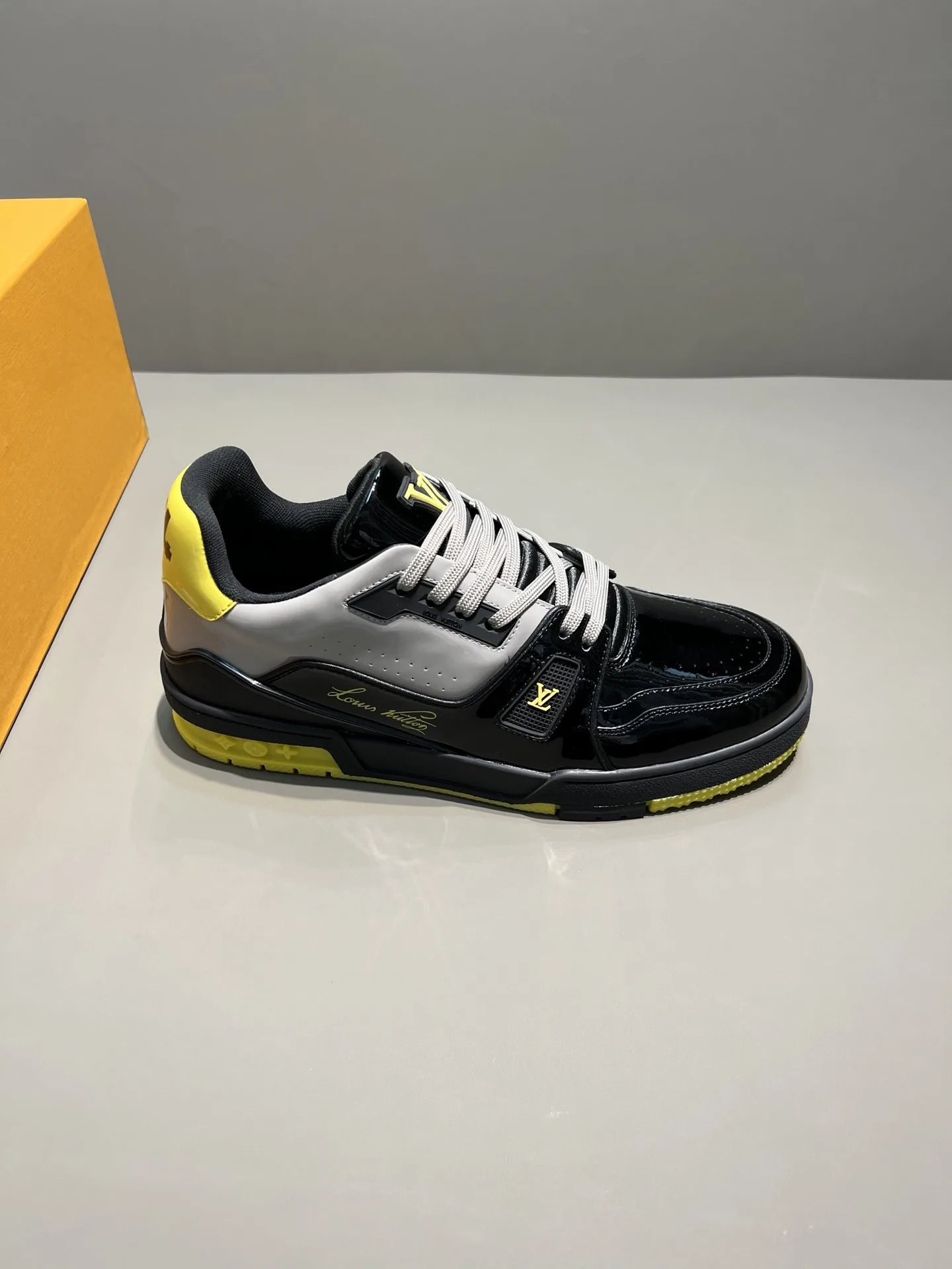 Louis Vuitton Trainer Sneaker Patent Canvas Black Virgil Abloh LV 1A9JTV - Image 7