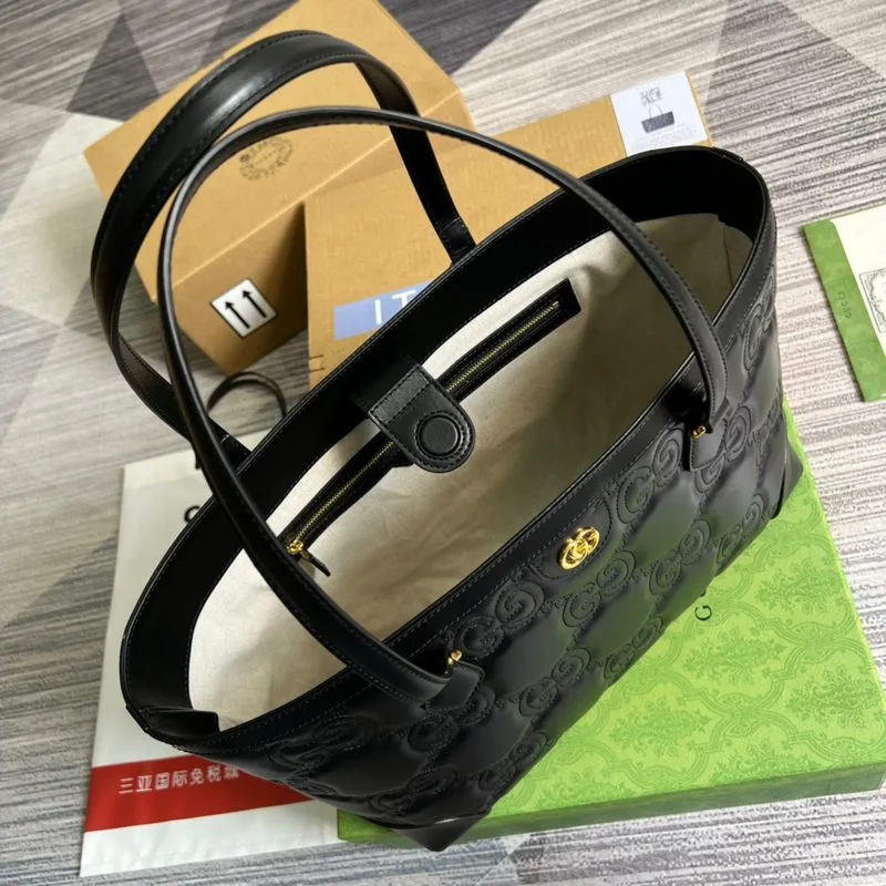 Gucci GG Matelasse Medium Tote Bag / Black Gold Hardware ? UM8IG 1000 - Image 9
