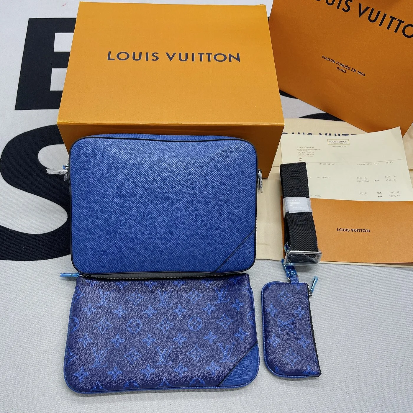 Louis Vuitton Trio Messenger Monogram Canvas And Taiga Cobalt Blue - Image 3