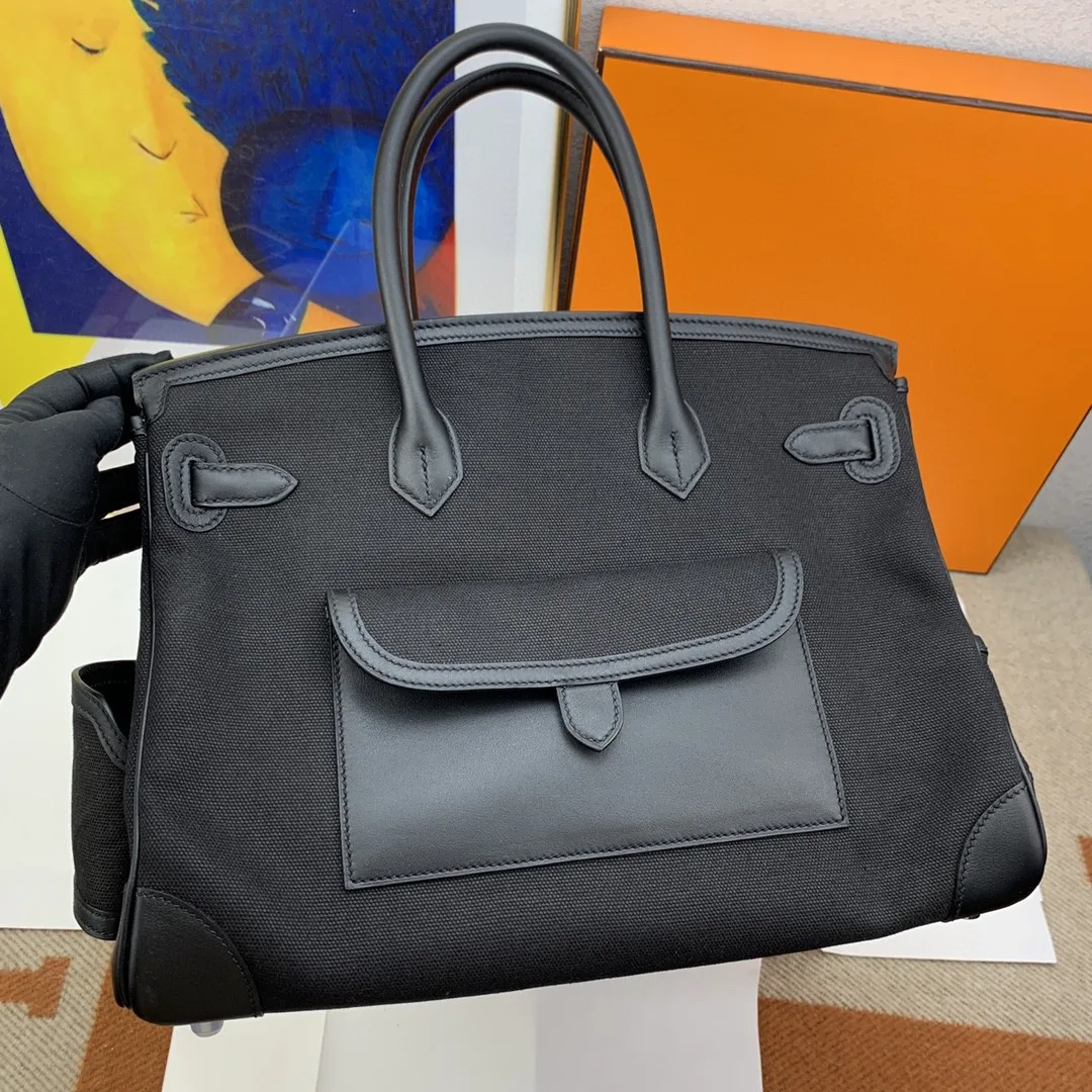 Hermes Birkin Cargo 35 Top Handle Bag / Black Silver Hardware - Image 10